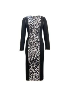 Leopard Printed Long Sleeves Maxi Dress -Women's Clothing Shop P 20240407113003612 114
