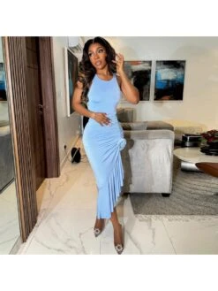 Ruched Flower Bodycon Sleeveless Dress