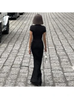 Hollow Out Mid-rise Fitted Short Sleeve Dress