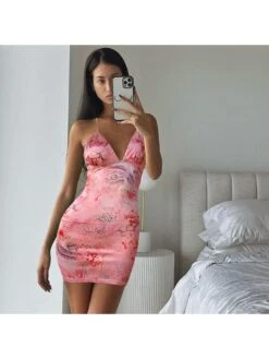 Butterfly Spaghetti Straps Backless Mini Dress