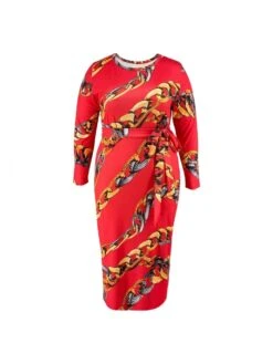 Tie-wrap High Rise Fitted Plus Long Sleeves Dress -Women's Clothing Shop P 20240409114503861 174