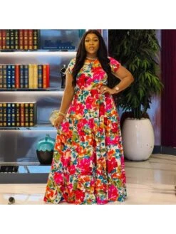 Colorblock Floral Printed Swing Maxi Dress