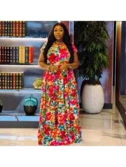 Colorblock Floral Printed Swing Maxi Dress -Women's Clothing Shop P 20240409151506281 758