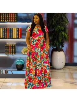 Colorblock Floral Printed Swing Maxi Dress -Women's Clothing Shop P 20240409151506928 647