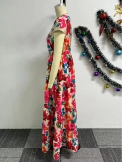 Colorblock Floral Printed Swing Maxi Dress -Women's Clothing Shop P 20240409151509321 380