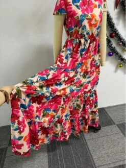 Colorblock Floral Printed Swing Maxi Dress -Women's Clothing Shop P 20240409151510223 793