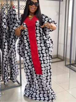 Colorblock Loose Short Sleeve Maxi Dress -Women's Clothing Shop P 20240410184910207 818