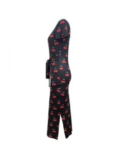 Cherry Printed Bandage Split Hem Dress -Women's Clothing Shop P 20240411102223338 569