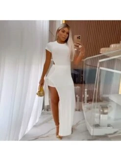 Tie-wrap Split Hem Dress Shorts Sets