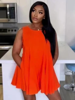 Solid Color Pocket Loose Sleeveless Dress