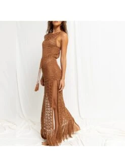 Fringe See Through Lace-Up Backless Dress -Women's Clothing Shop P 20240411180513523 789