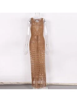 Fringe See Through Lace-Up Backless Dress -Women's Clothing Shop P 20240411180514015 997