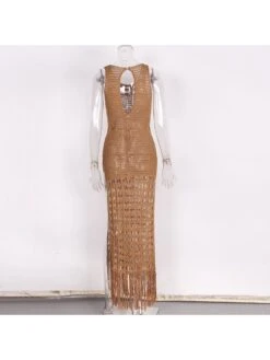 Fringe See Through Lace-Up Backless Dress -Women's Clothing Shop P 20240411180514666 763