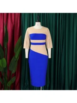 Colorblock Crewneck Zipper Midi Dress -Women's Clothing Shop P 20240412092511932 726