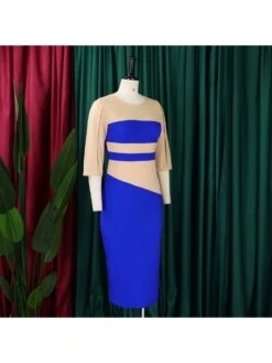 Colorblock Crewneck Zipper Midi Dress -Women's Clothing Shop P 20240412092512480 347