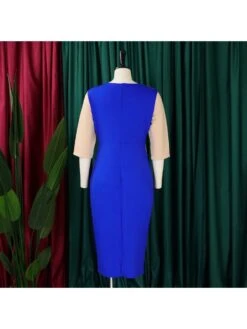 Colorblock Crewneck Zipper Midi Dress -Women's Clothing Shop P 20240412092513103 678