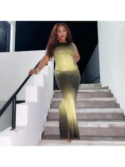 Gradient Colorblock Backless Maxi Dress -Women's Clothing Shop P 20240412112035950 971