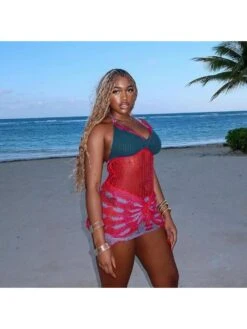 Knitted Colorblock Halter Backless Mini Dress -Women's Clothing Shop P 20240412183502393 450