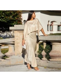 Metallic Maxi Dress Shawl 2 Piece Sets
