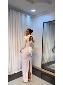 Lace Up Lace Fitted Long Sleeves Dress -Women's Clothing Shop P 20240415120014138 468