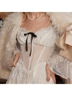 Patchwork Square Neck Lace Long Sleeves Dress -Women's Clothing Shop P 20240415141013479 604