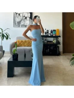 Ribbon Adjustable Halter Strapless Maxi Dress