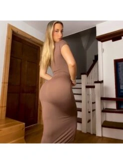 Solid Color Bodycon Short Sleeve Maxi Dress -Women's Clothing Shop P 20240416101503799 527