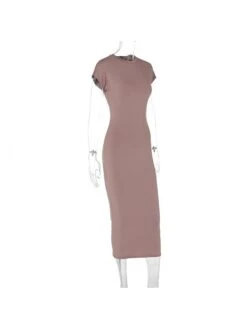 Solid Color Bodycon Short Sleeve Maxi Dress -Women's Clothing Shop P 20240416101505979 190