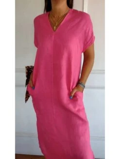 Solid Color Cotton Mid-rise Short Sleeve Dress -Women's Clothing Shop P 20240416155011519 195