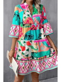 Print V Neck Loose Bohemian Dress -Women's Clothing Shop P 20240416160006634 930