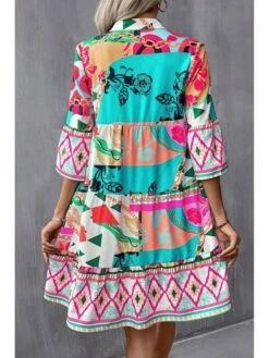 Print V Neck Loose Bohemian Dress -Women's Clothing Shop P 20240416160007169 448