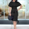 Boat Neck Bandage Short Sleeve Midi Dress -Women's Clothing Shop P 20240416165254391 373
