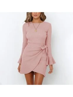 Bow Ruffle Trumpet Sleeve Mini Dress