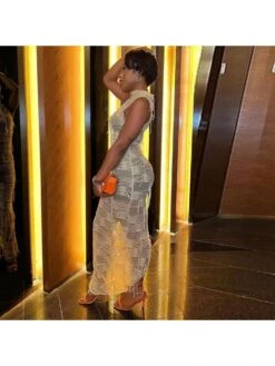 Fringe See Through Sleeveless Maxi Dress -Women's Clothing Shop P 20240417171502409 548