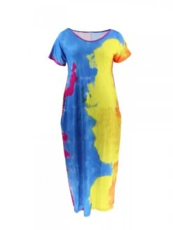 Tie Dye Solid Color Loose Short Sleeve Dress -Women's Clothing Shop P 20240418110002658 423