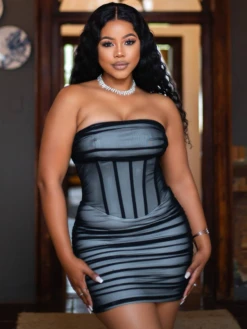 Ruched Fitted Strapless Mini Dress