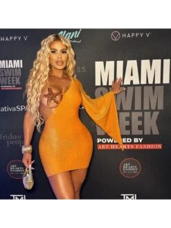 Sequin One-shoulder Starfish Trumpet Sleeve Dress -Women's Clothing Shop P 20240419083042565 636