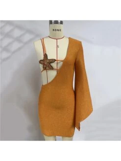 Sequin One-shoulder Starfish Trumpet Sleeve Dress -Women's Clothing Shop P 20240419083043310 896