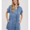 Raged Hem Denim Cardigan Short Sleeve Dress -Women's Clothing Shop P 20240419112001131 890