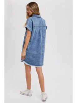 Raged Hem Denim Cardigan Short Sleeve Dress -Women's Clothing Shop P 20240419112002315 640