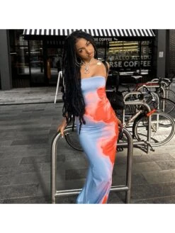 Colorblock Flower Strapless Maxi Dress -Women's Clothing Shop P 20240419115512435 110