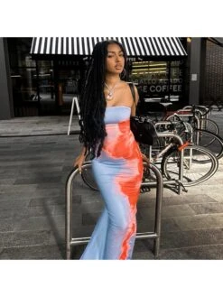 Colorblock Flower Strapless Maxi Dress -Women's Clothing Shop P 20240419115512969 259