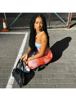 Colorblock Flower Strapless Maxi Dress -Women's Clothing Shop P 20240419115514866 515