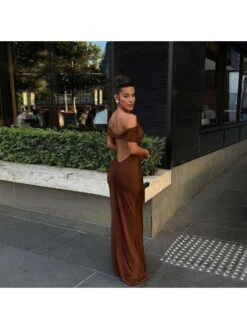 Solid Color Boat Neck Backless Short Sleeve Dress -Women's Clothing Shop P 20240419174012194 767