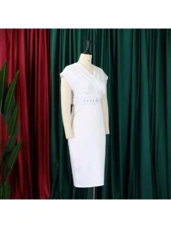 Ruched Solid Color V Neck Midi Dress -Women's Clothing Shop P 20240420101003399 592