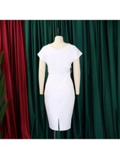 Ruched Solid Color V Neck Midi Dress -Women's Clothing Shop P 20240420101003944 944