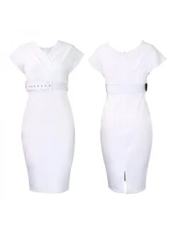 Ruched Solid Color V Neck Midi Dress -Women's Clothing Shop P 20240420101006241 432