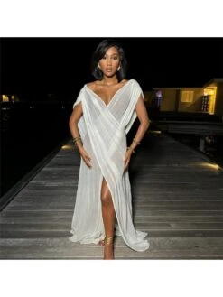 See Through High Rise Baggy Short Sleeve Maxi Dress -Women's Clothing Shop P 20240420153516948 267