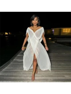 See Through High Rise Baggy Short Sleeve Maxi Dress -Women's Clothing Shop P 20240420153517552 401