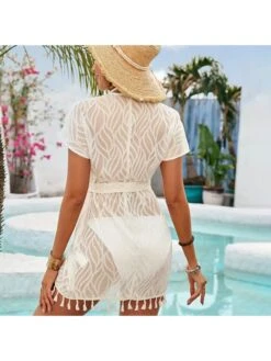 Lace Up See Through Lace-Up Short Sleeve Dress -Women's Clothing Shop P 20240422172005505 903